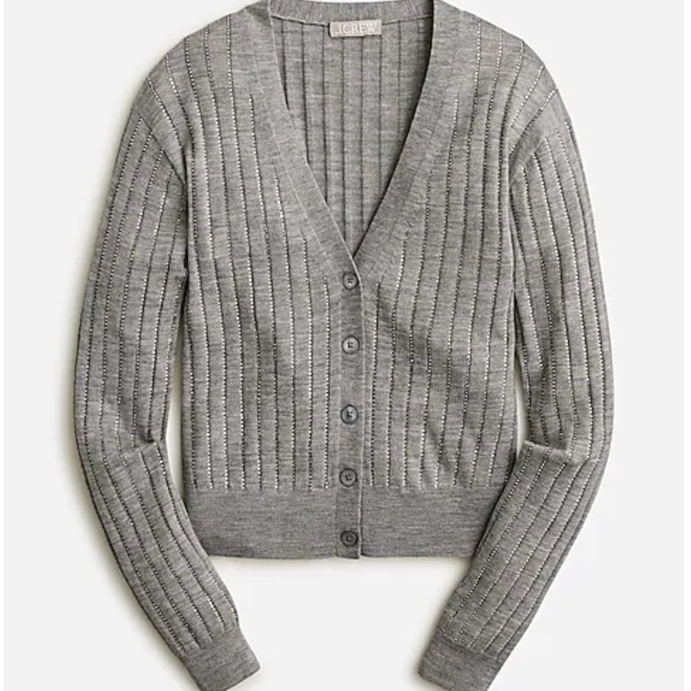 Jcrew Embellished ribbed merino wool cardigan sweater - Picture 5 of 6